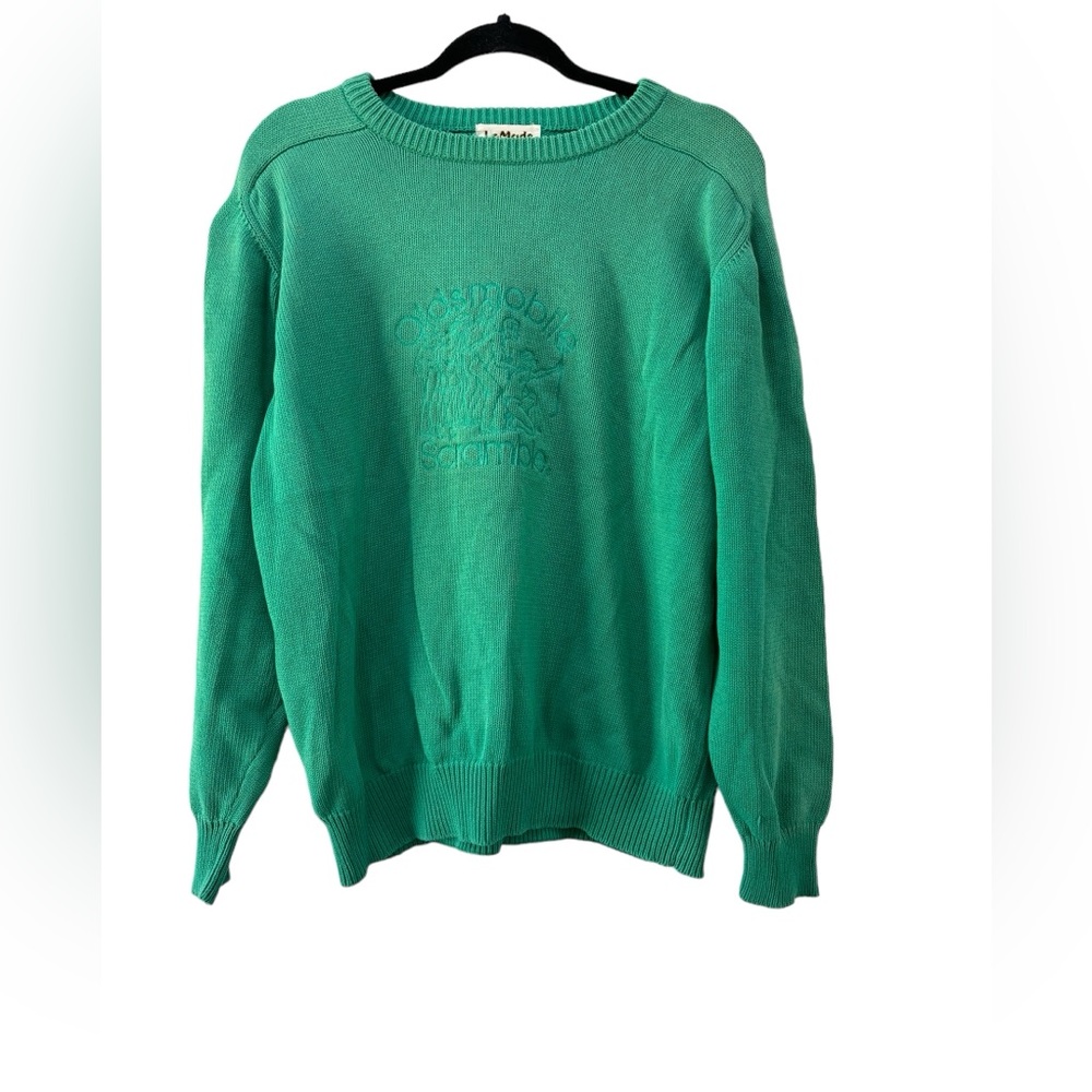VTG LAMODE ACTIVE‎ SPORTSWEAR Oldsmobile Scramble Sweater 80s 90s Green XL Rare